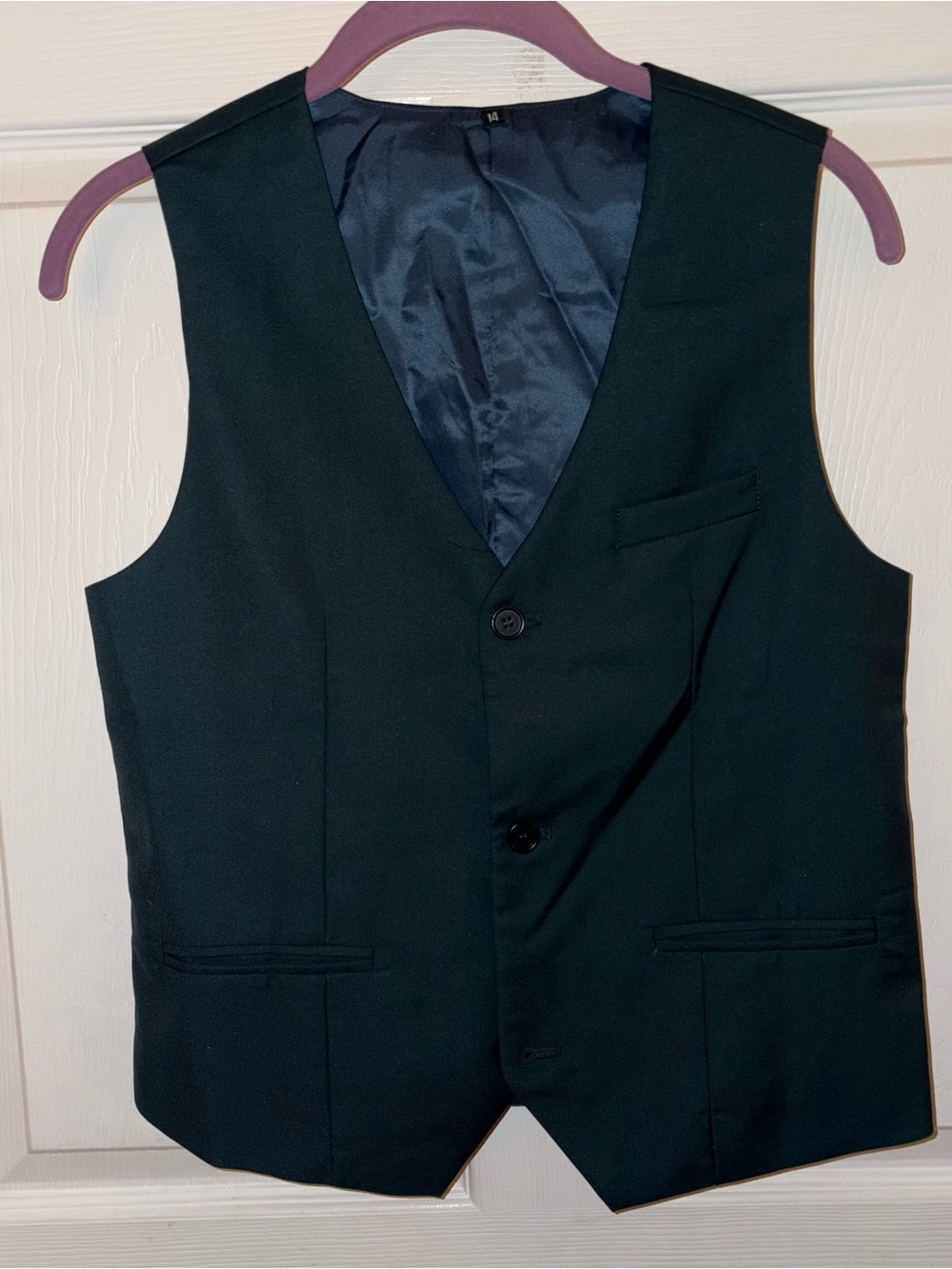 Green Boys Suit Vest Size 14 Solid Woven Lined Adjustable Waist